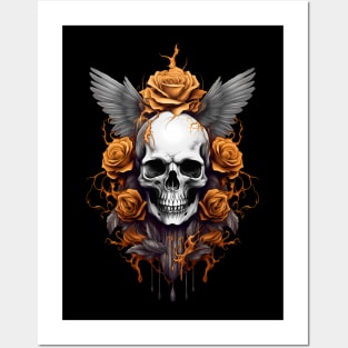 Skull and gold roses Posters and Art